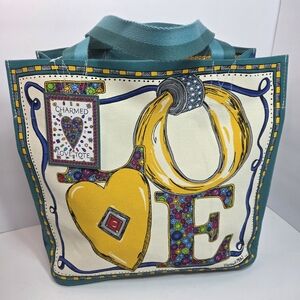 brighton large canvas charmed love tote teal white limited edition foldable nwt
